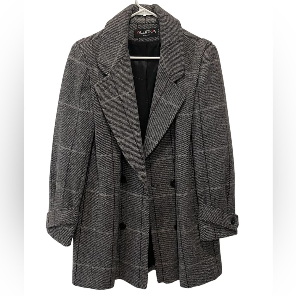 Vintage Alorna Wool Double Breasted Longline Blazer Jacket Grid